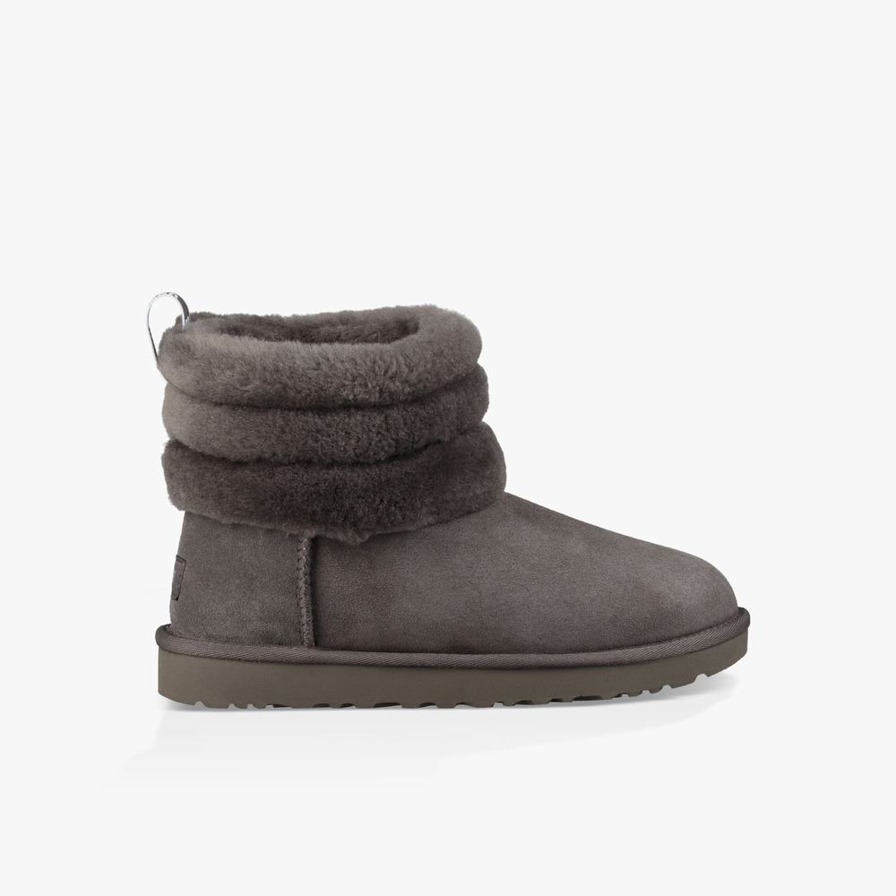 Bottes Classic UGG Fluff Mini Quilted Logo Femme Grise Foncé Soldes 889DYAIS